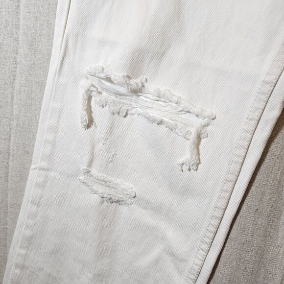 ZARA Womens Size 4 Jeans High Rise Straight Leg Holey Distressed Hem White - Picture 4 of 8